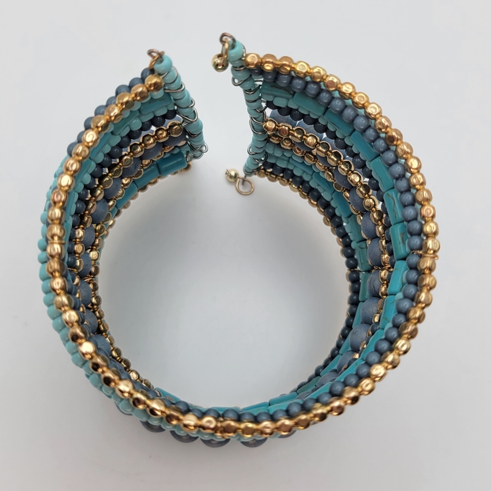 Adornia | NWT Faux Turquoise Mixed Media Beaded Cuff Bracelet - Picture 3 of 10